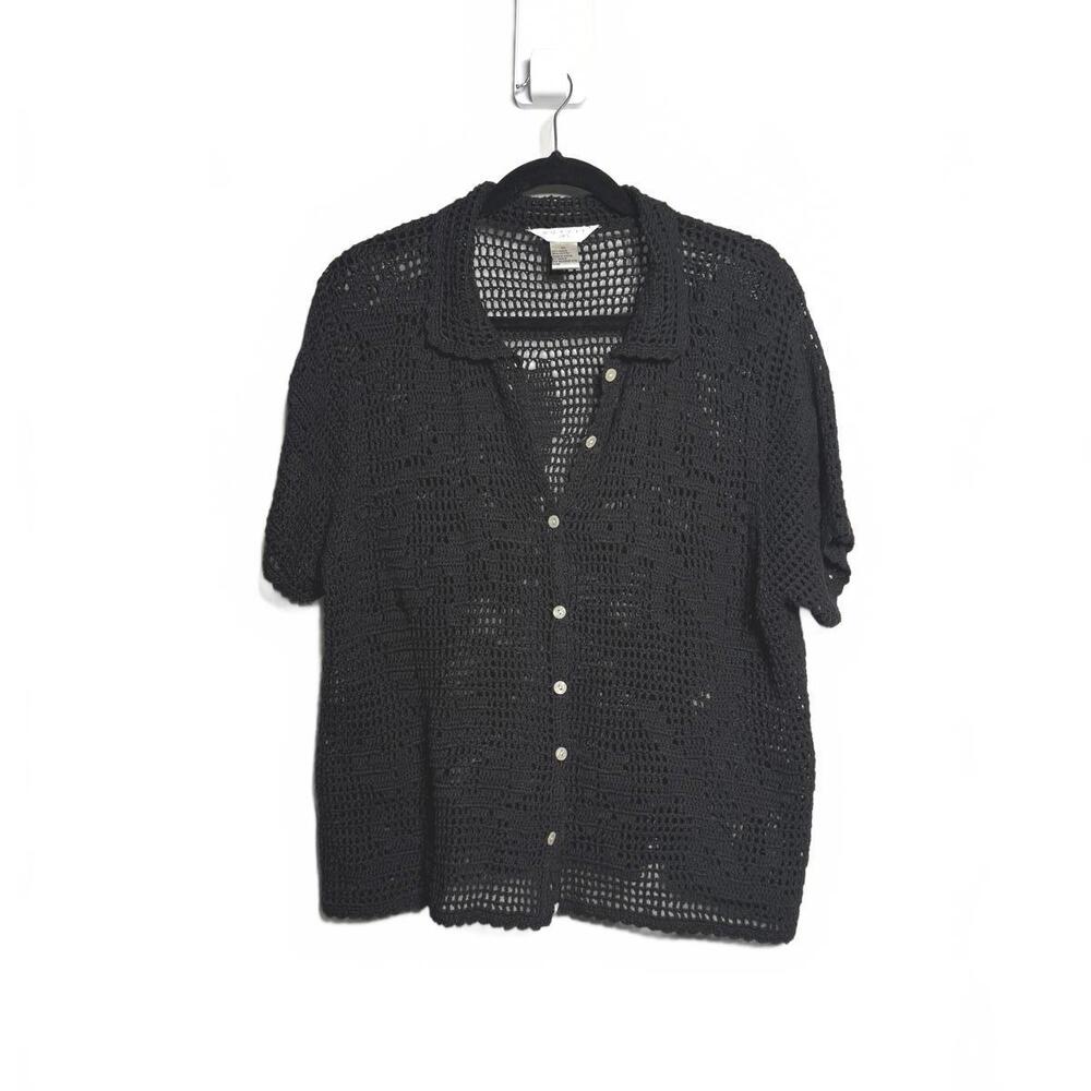 Vintage Black Boho Knitted Button Up‎ Shirt